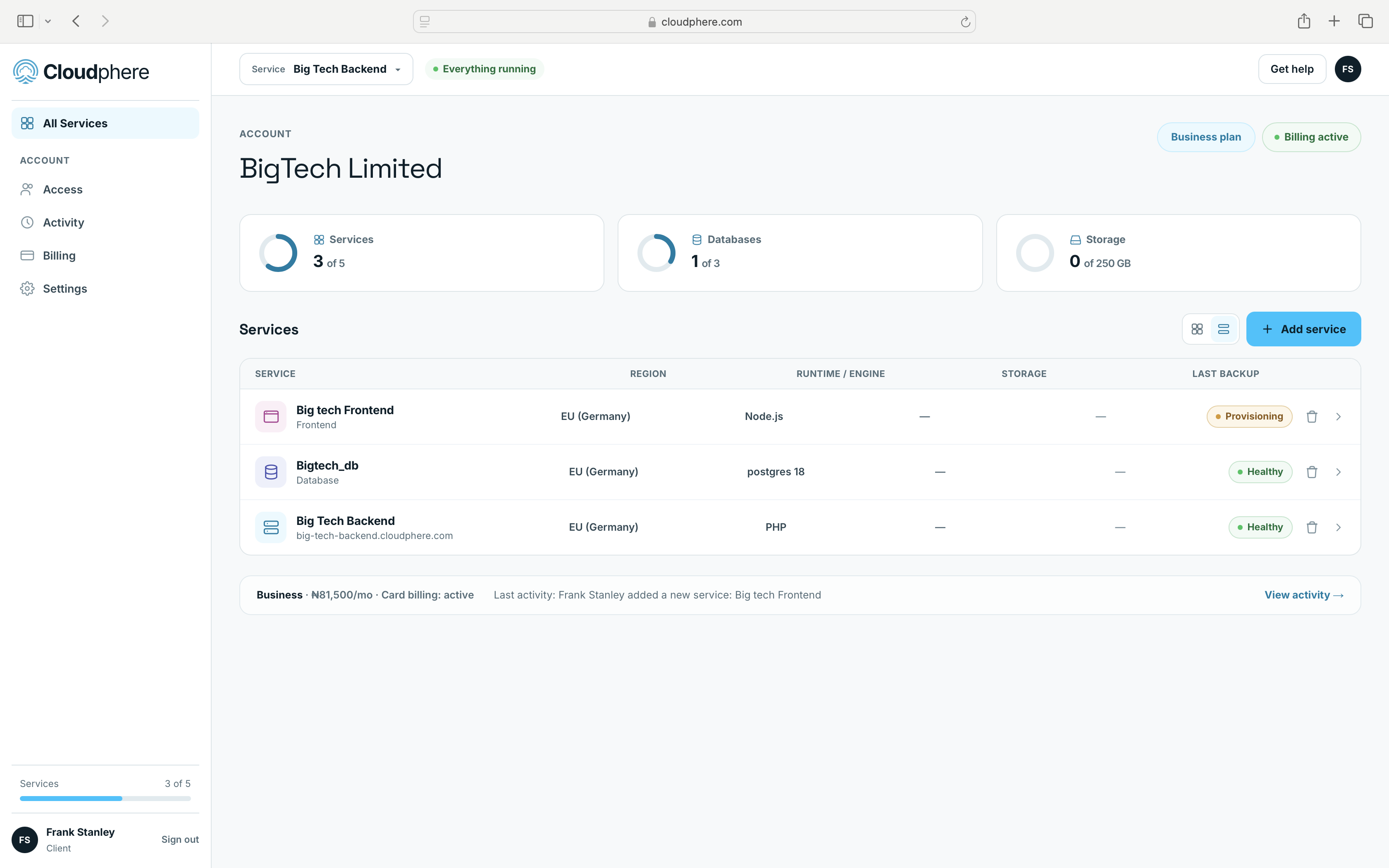 Cloudphere console